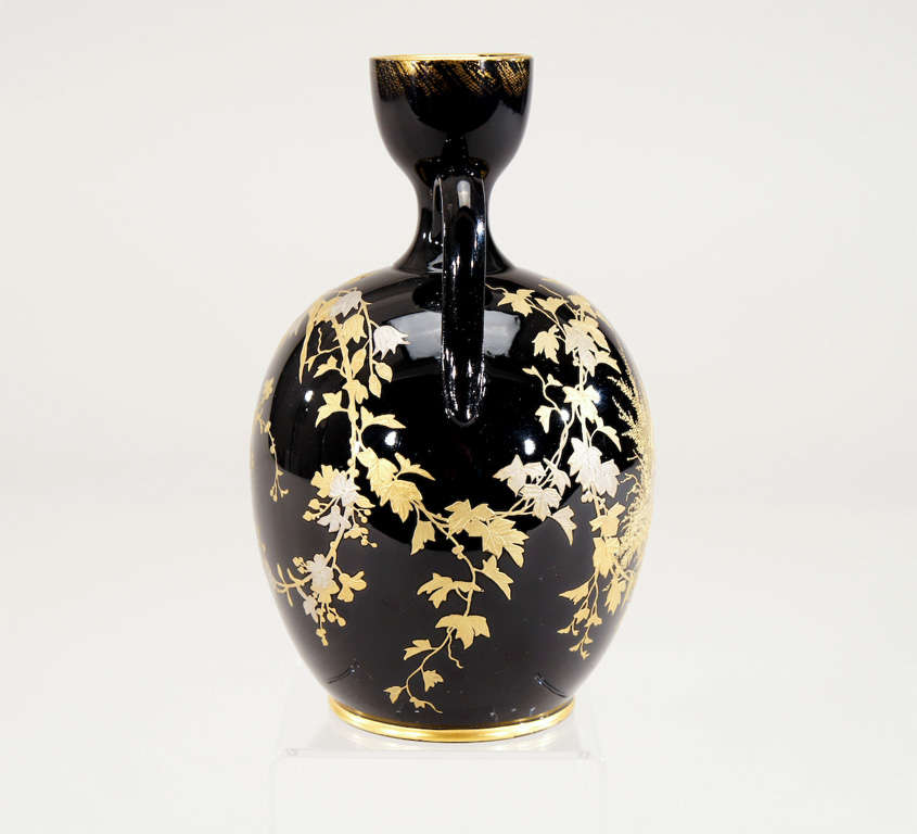 Gilt 19th Century Aesthetic Movement Black Porcelain Vase with Gold & Platinum For Sale