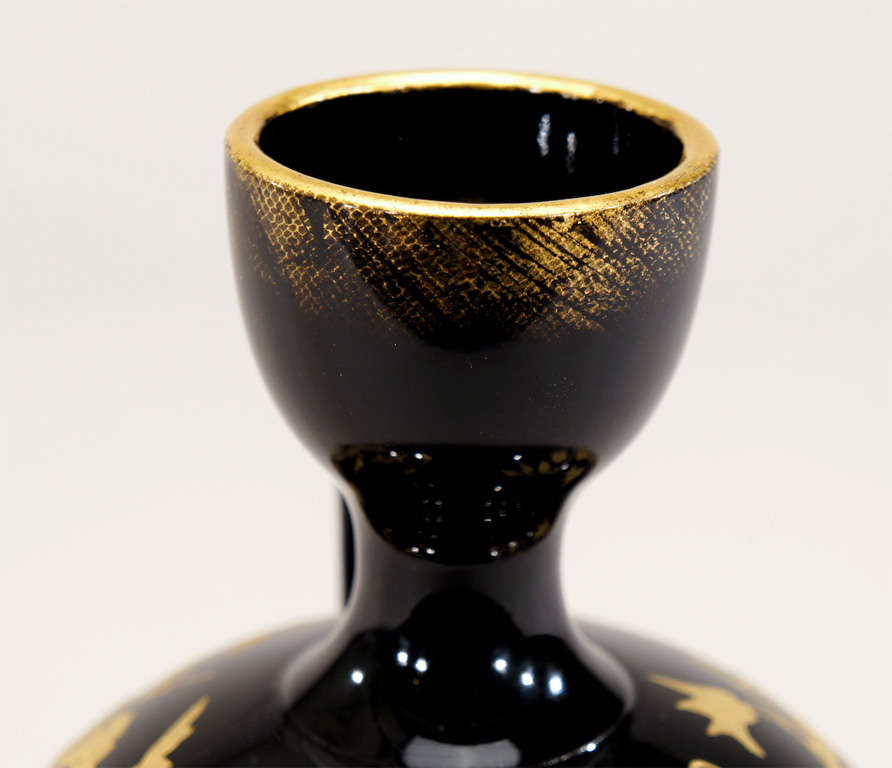 19th Century Aesthetic Movement Black Porcelain Vase with Gold & Platinum For Sale 2