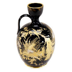 19th Century Aesthetic Movement Black Porcelain Vase with Gold & Platinum