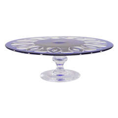 Vintage Val St. Lambert Cobalt Cut to Clear Footed Cake Stand