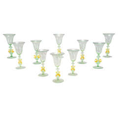 10 Salviati Hand Blown Green Goblets with Applied Dolphins 6