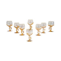 Vintage Set Of 8 Venetian Goblets With Applied Leaves & Gold