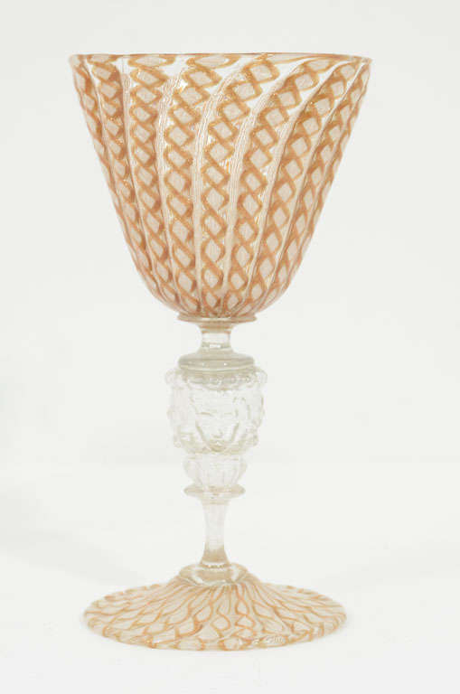 19th Century Two Venetian Glass lion-stem goblets For Sale