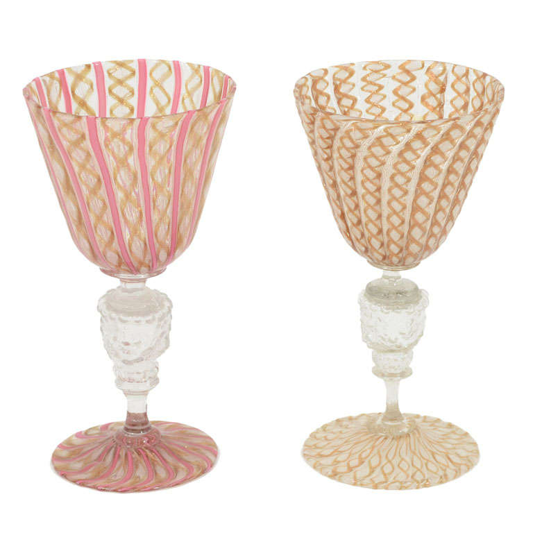 Two Venetian Glass lion-stem goblets For Sale
