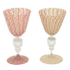 Antique Two Venetian Glass lion-stem goblets