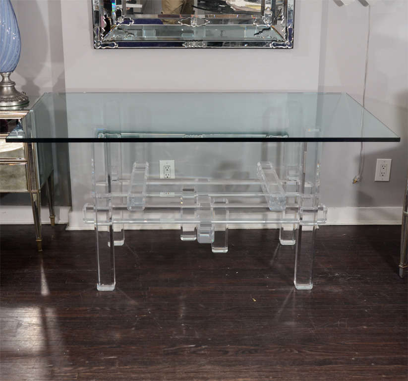 American 1970's Lucite Table Base with Glass Top