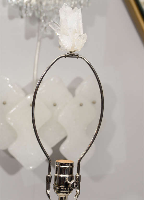 Pair of Custom Ivory Quartz Crystal Lamps with Ebony Bases In New Condition In New York, NY