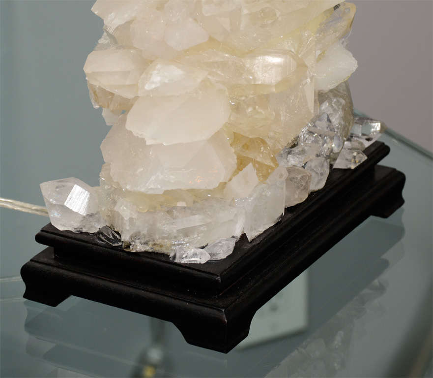 Pair of Custom Ivory Quartz Crystal Lamps with Ebony Bases 1