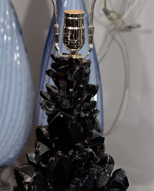 American Pair of Custom Black Quartz Crystal Lamps with Lucite Bases