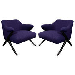 Pair of 1970's Purple Boucle Chairs