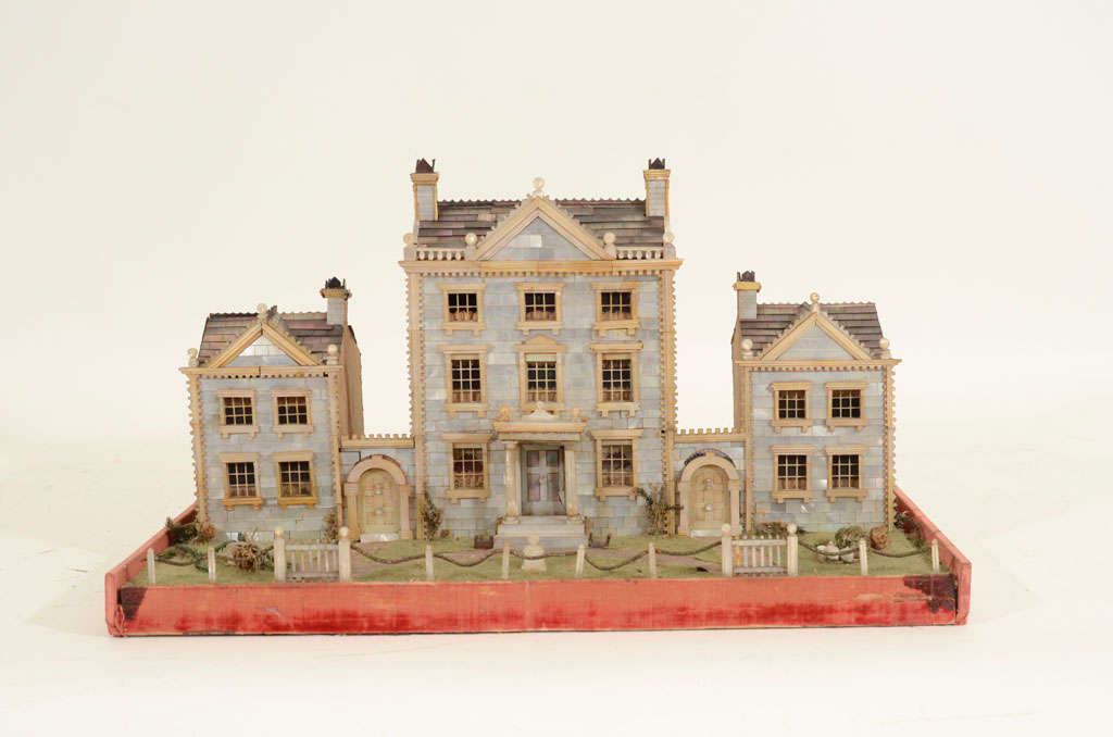 Victorian Mother-of-Pearl Model of an English Manor House; Complete with Faux Grass, Gardens, Driveway, Fencing. <br />
England, Third Quarter of the 19th Century,<br />
with a Modern Lucite Protective Case<br />
<br />
(19.5 inches wide x 9.5