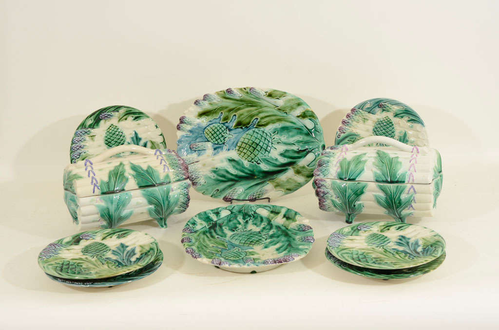 Luneville Majolica Asparagus/Artichoke Service, France, c. 1900