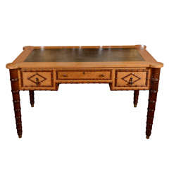 Birdseye Maple & Pitch Pine Faux Bamboo Writing Table, c. 1900