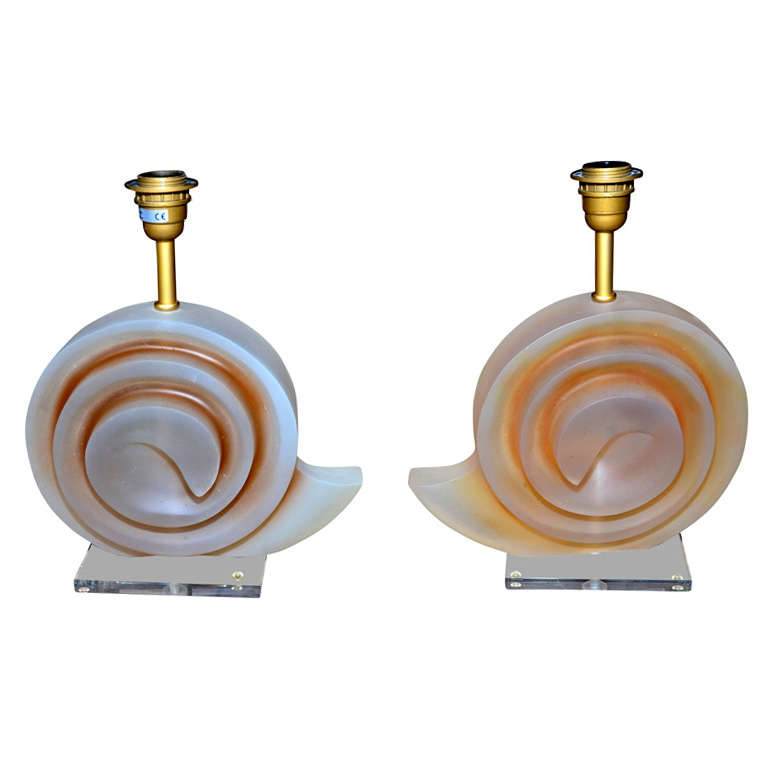 Pair of Resin Shell Lamps For Sale
