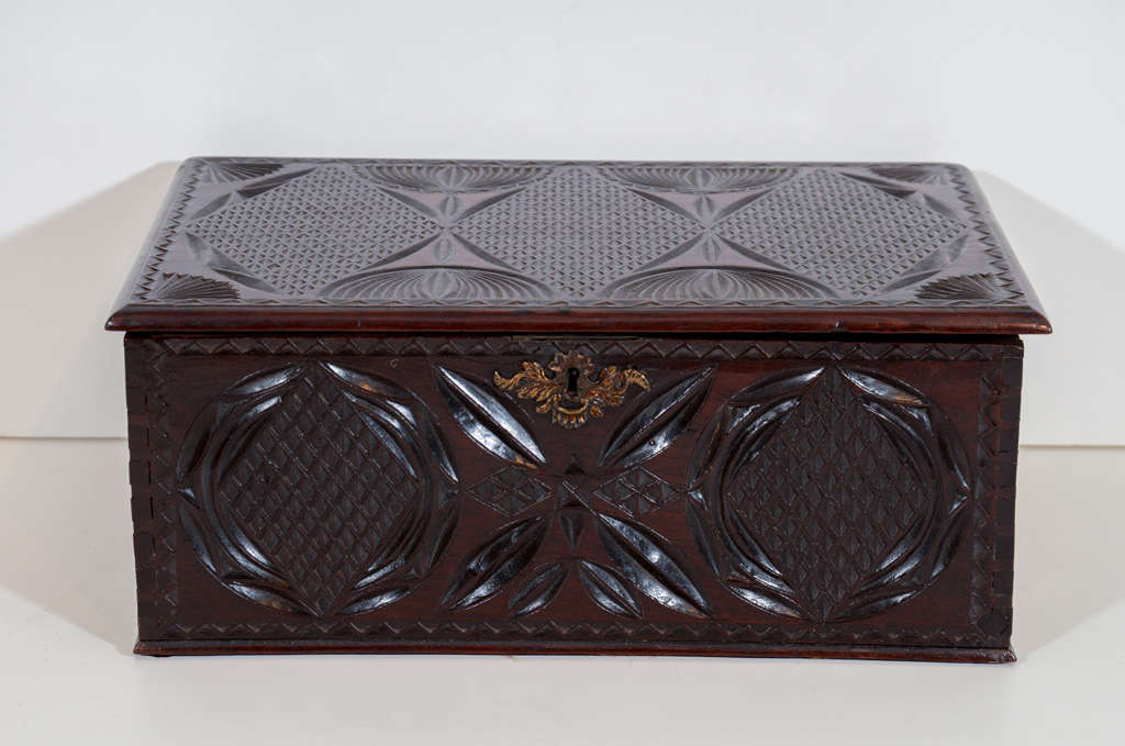 British An Early 19th Century Chip Carved Box