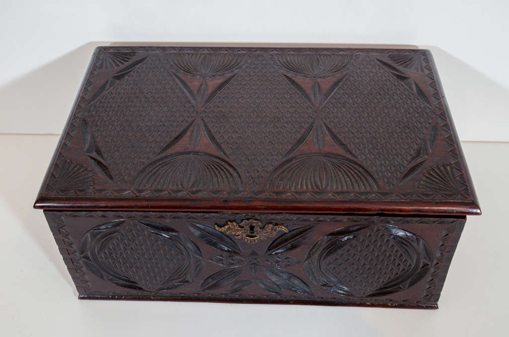 Mahogany An Early 19th Century Chip Carved Box