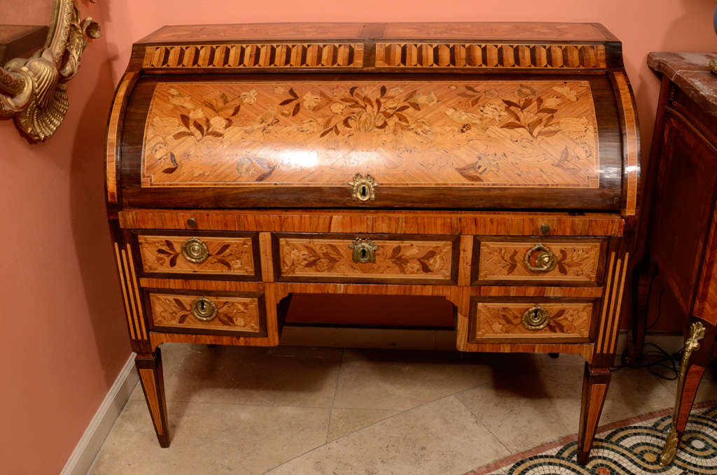  Dutch Neo Classic Marquetry Roll Top Desk In Fair Condition In Westwood, NJ