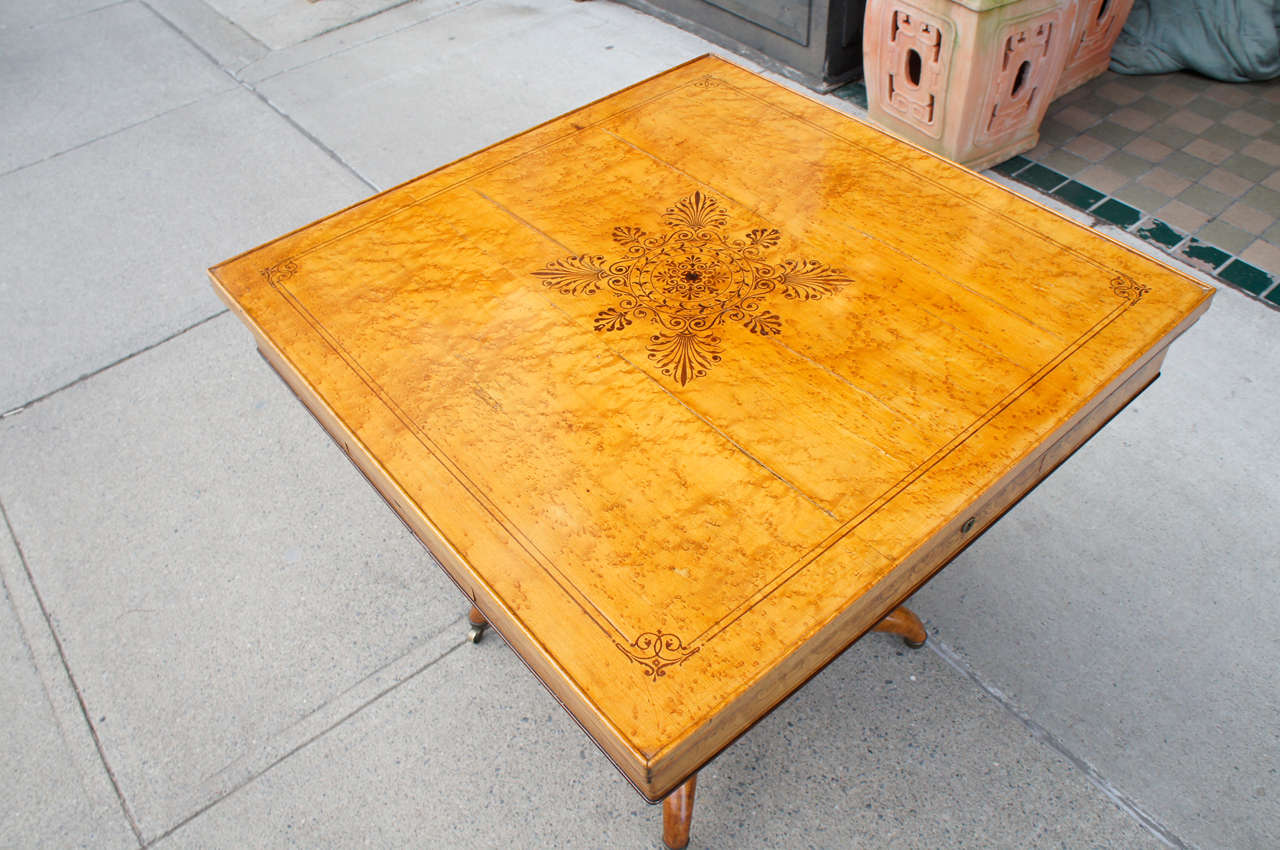 French 19th c. Charles X Burled Maple & Walnut Inlayed Center Table
