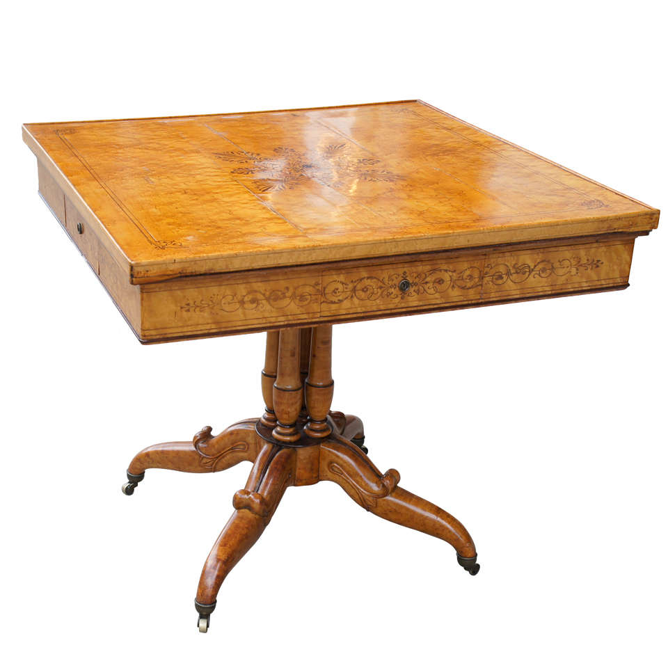 19th c. Charles X Burled Maple & Walnut Inlayed Center Table