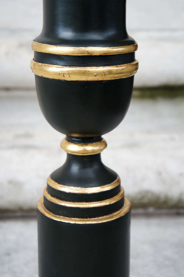 20th Century Pair of Empire Style Carved, Painted and Gilded Wooden Urns For Sale
