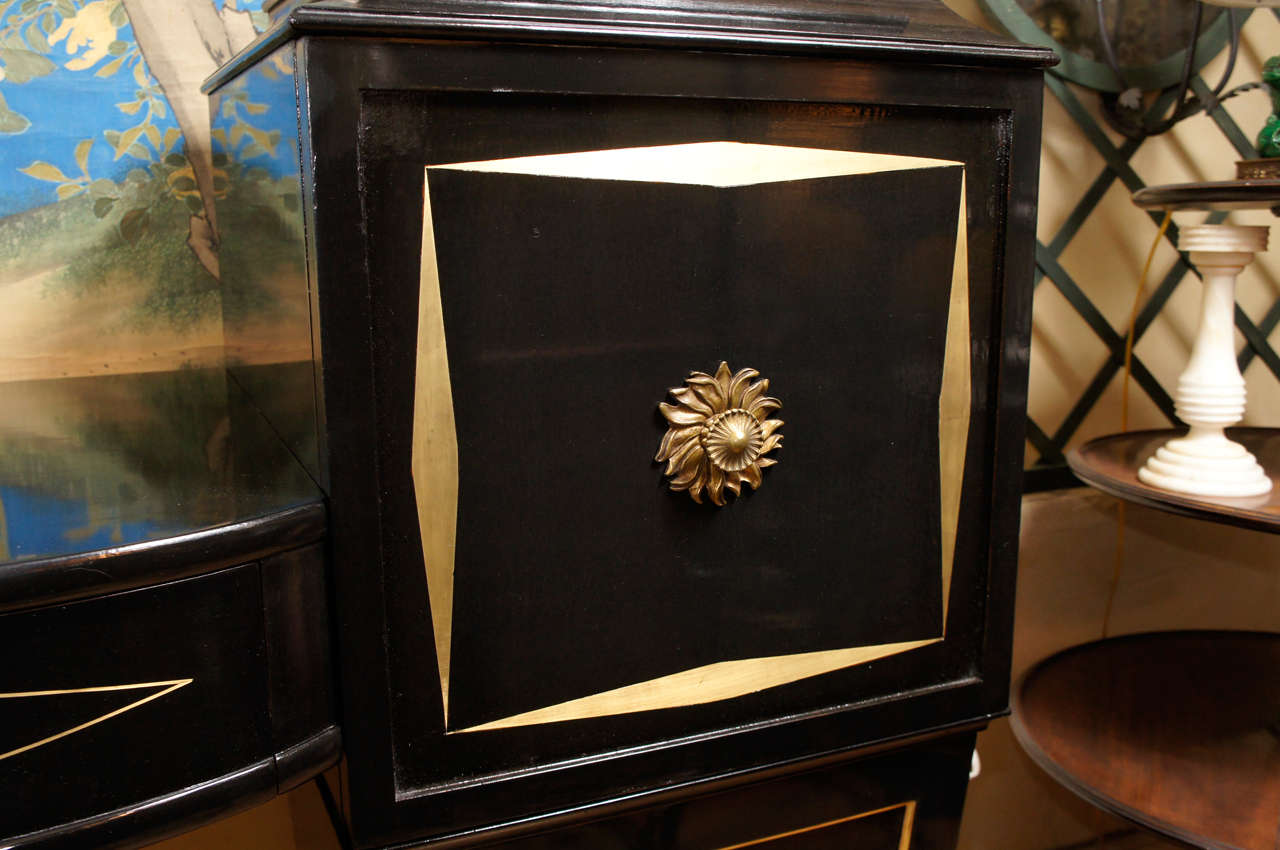 Credenza Hollywood Regency intarsiata in ottone in vendita 4