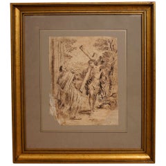 17th Century Spanish Ink Drawing of Christ Carrying The Cross