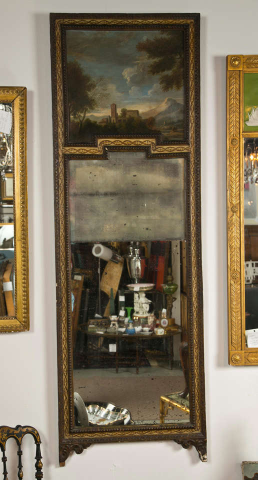 19th Century Trumeau mirror with charming well crafted landscape painting .