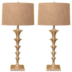 Glam Brushed Silvered Metal Graduated Column Lamps