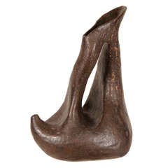 Unusual Free Form Dark Brown Glazed Art Pottery Vase