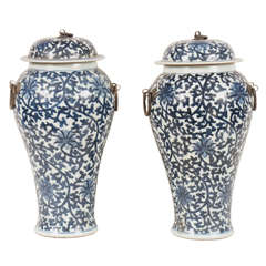 Pair of Chinese Ginger Jars with Lid and Handles