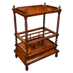 English burl wood library stand with turned columns and single drawer English burl wood library stand with turned columns and single drawer