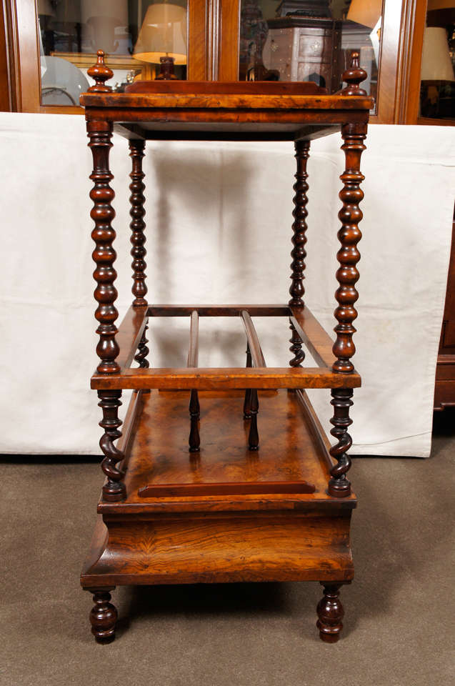 English burl wood library stand with turned columns and single drawer at 1stdibs