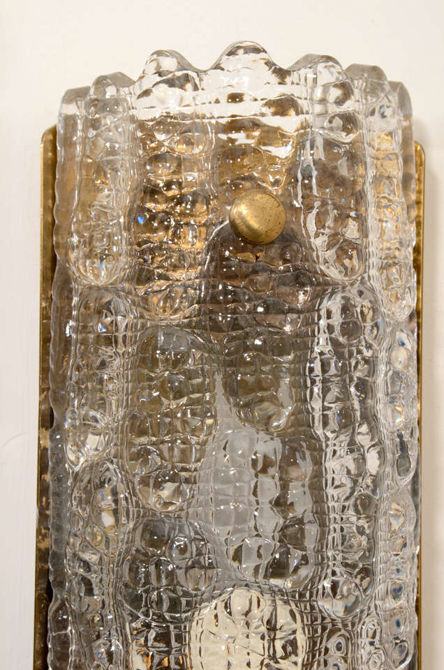 Pair of Carl Fagerlund Wall Sconces, Orrefors Glass and Brass, 1950s - 1960s In Good Condition In New York, NY