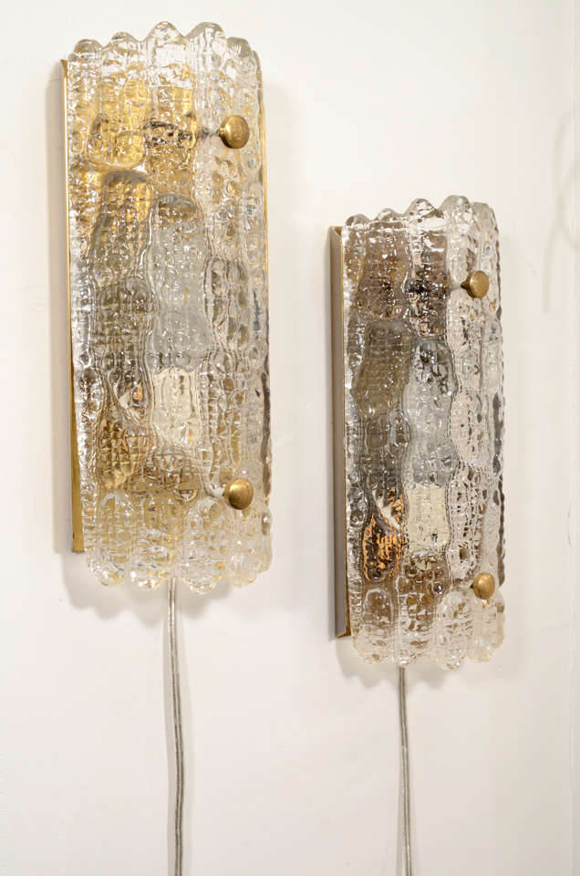 Pair of Carl Fagerlund Wall Sconces, Orrefors Glass and Brass, 1950s - 1960s 1