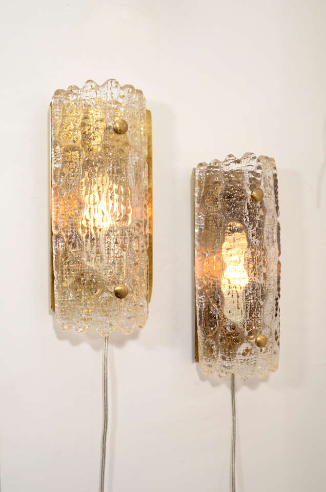 Pair of Carl Fagerlund Wall Sconces, Orrefors Glass and Brass, 1950s - 1960s 2