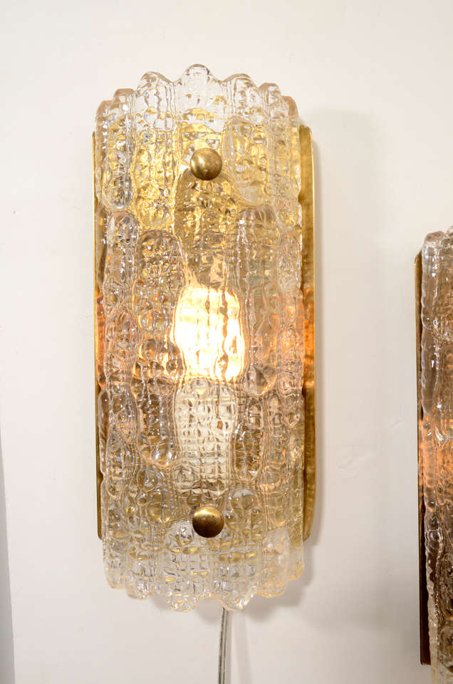 Pair of Carl Fagerlund Wall Sconces, Orrefors Glass and Brass, 1950s - 1960s 3