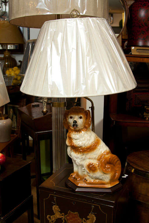 Charming Staffordshire pottery Brown & Cream  Spaniel dog  turned into a table lamp.  New shade included.