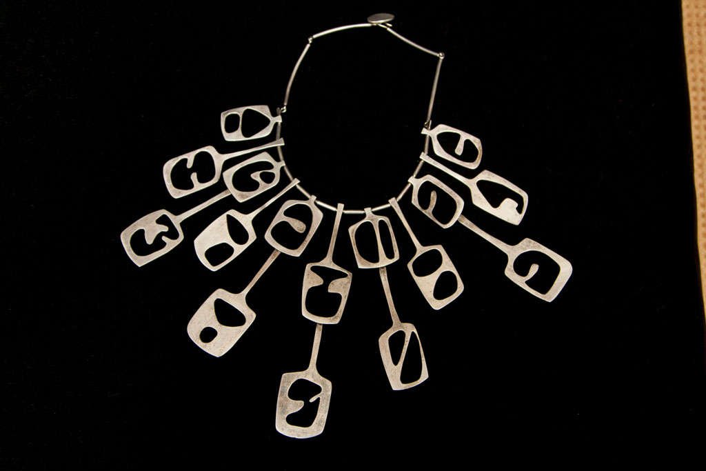 Unknown Mid Century Modernist Sterling Collar Necklace For Sale