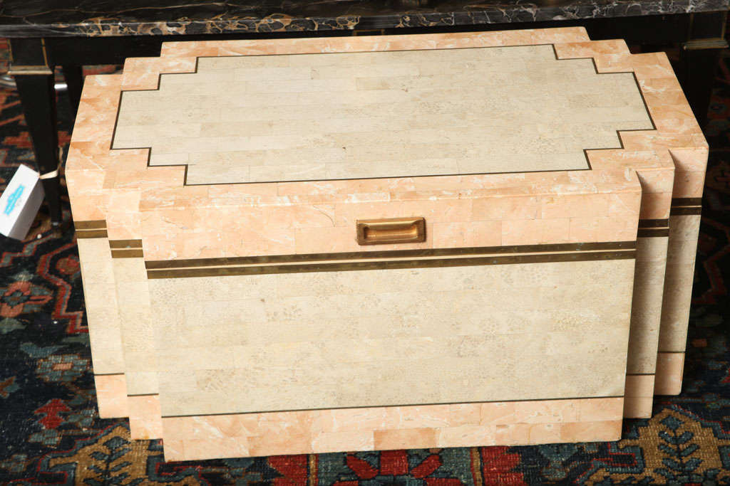 Tessellated Fossil Stone and Brass Inlay Trunk by Maitland-Smith