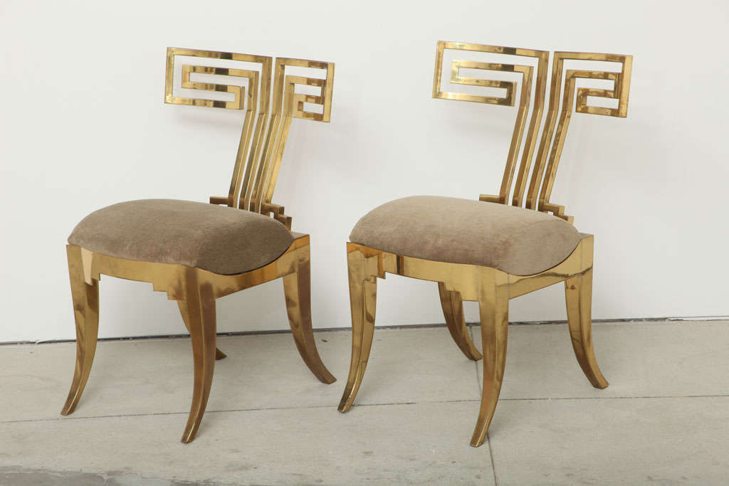 American Spectacular Pair of Brass Klismos Chairs.