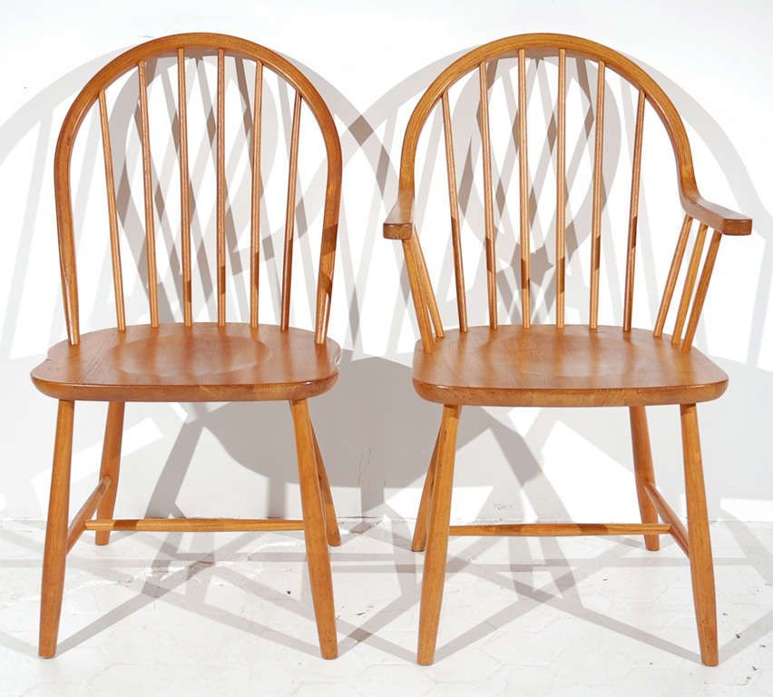 Set of six Windsor style chairs.  Each chair is stamped made in Denmark along with the manufacturer sticker.