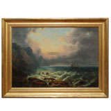 Sunset Seascape Along a Rocky Coast Oil Painting