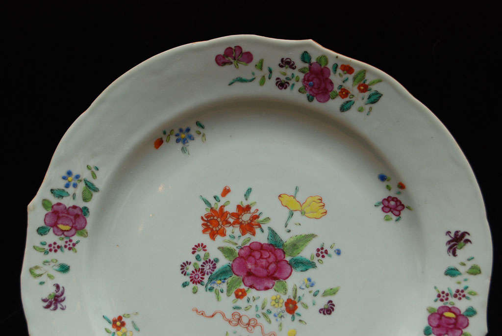 18th Century and Earlier Five Floral Decorated Chinese Export Plates