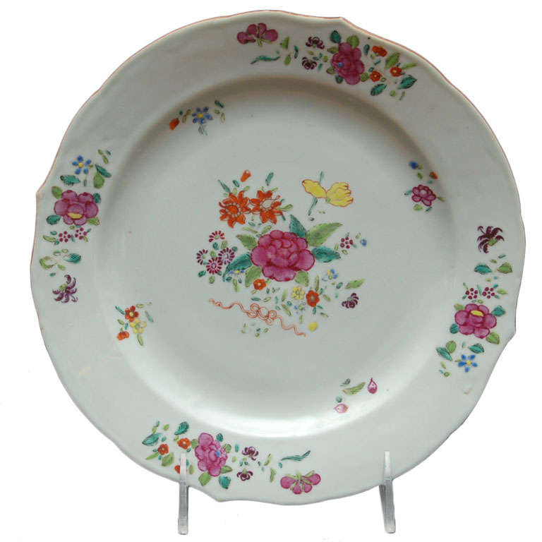 Five Floral Decorated Chinese Export Plates