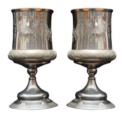 Pair of Aesthetic Design Silver and Gold Plated Goblets