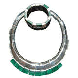 Aztec Design Mexican Silver Necklace and Bracelet With Malachite