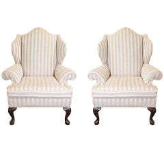 Pair of George II Throne Style Wingback Chairs