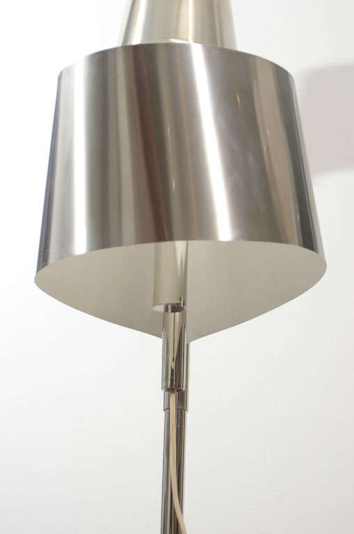 Pair of Maison Charles Floor Lamp with Curved Stainless Shade For Sale 1