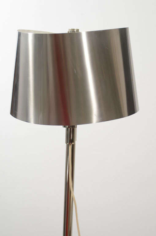 Pair of Maison Charles Floor Lamp with Curved Stainless Shade For Sale 2