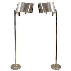 Pair of Maison Charles Floor Lamp with Curved Stainless Shade